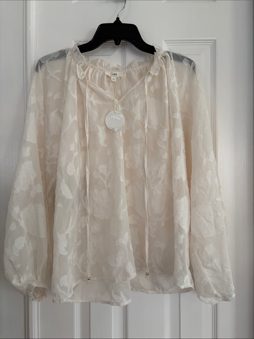 Oddi Los Angeles cream boho shabby chic Chiffon sheer Floral Peasant Blouse NWT